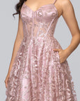 "Evie" Glitter Mesh Bow Lace Up Back Floor Length Dress