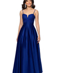 "Aimee" Lamour Satin Applique Lace-Up Floor Length Dress
