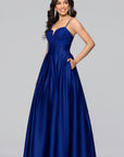"Aimee" Lamour Satin Applique Lace-Up Floor Length Dress