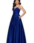 "Aimee" Lamour Satin Applique Lace-Up Floor Length Dress