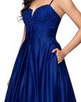 "Aimee" Lamour Satin Applique Lace-Up Floor Length Dress