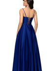 "Aimee" Lamour Satin Applique Lace-Up Floor Length Dress