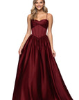 "Jeannie" Satin Sweetheart Lace-Up Floor Length Dress