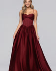 "Jeannie" Satin Sweetheart Lace-Up Floor Length Dress