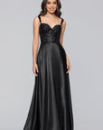 "Janelle" Satin and Sequin A-Line Floor Length Dress