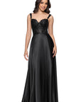 "Janelle" Satin and Sequin A-Line Floor Length Dress