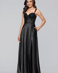 "Janelle" Satin and Sequin A-Line Floor Length Dress