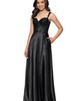 "Janelle" Satin and Sequin A-Line Floor Length Dress