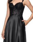 "Janelle" Satin and Sequin A-Line Floor Length Dress