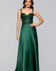 "Janelle" Satin and Sequin A-Line Floor Length Dress