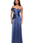 "Hadley" Satin Off The Shoulder Floor Length Dress