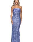 "Logan" Sequin Strapless Satin Floor Length Dress