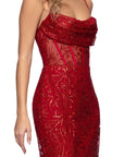 "Diana" Glitter Mesh Cowl Neck Floor Length Dress