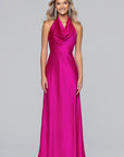 "Annalise" Satin Halter Drape Floor Length Dress