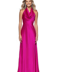 "Annalise" Satin Halter Drape Floor Length Dress