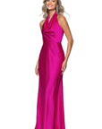 "Annalise" Satin Halter Drape Floor Length Dress
