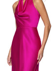 "Annalise" Satin Halter Drape Floor Length Dress