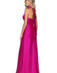 "Annalise" Satin Halter Drape Floor Length Dress