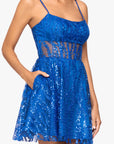 "Caroline" Short Glitter Mesh Tie Back Dress