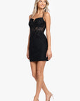 "Rihanna" Short Lace Applique Top Tieback Dress