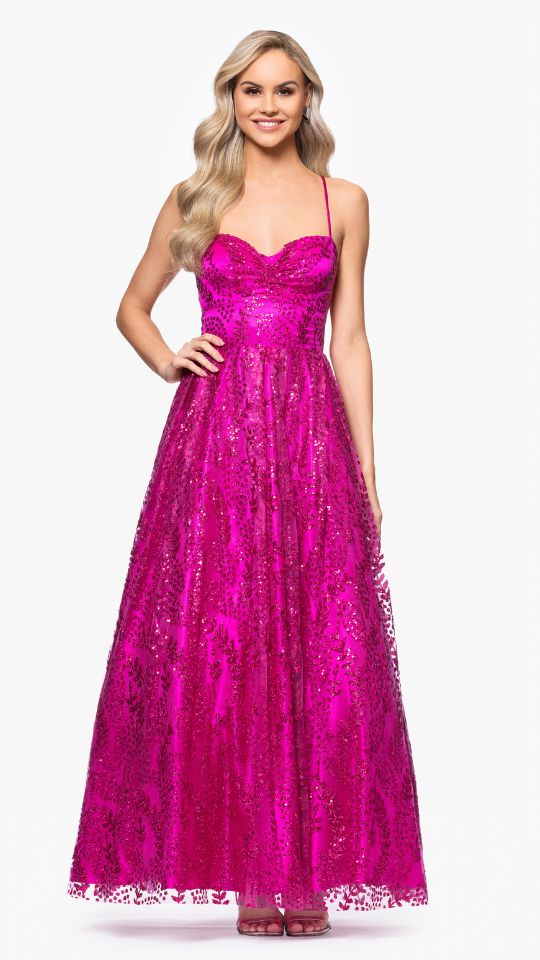 "Stella" Glitter Pinch Tie Back Ballgown