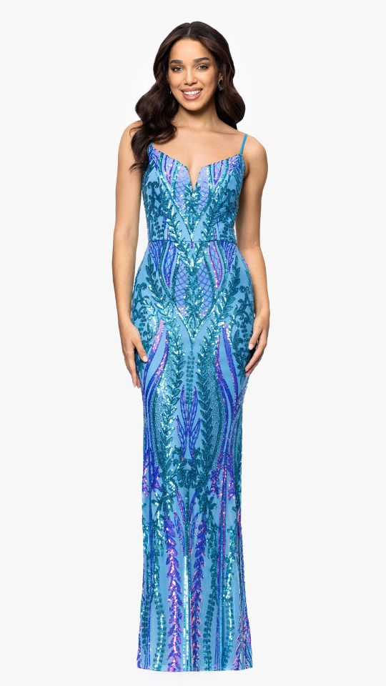 "Christine" Spaghetti Strap Floor Length Sequin Dress