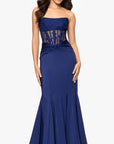 "Nadia" Long Strapless Satin Corset Trumpet Dress