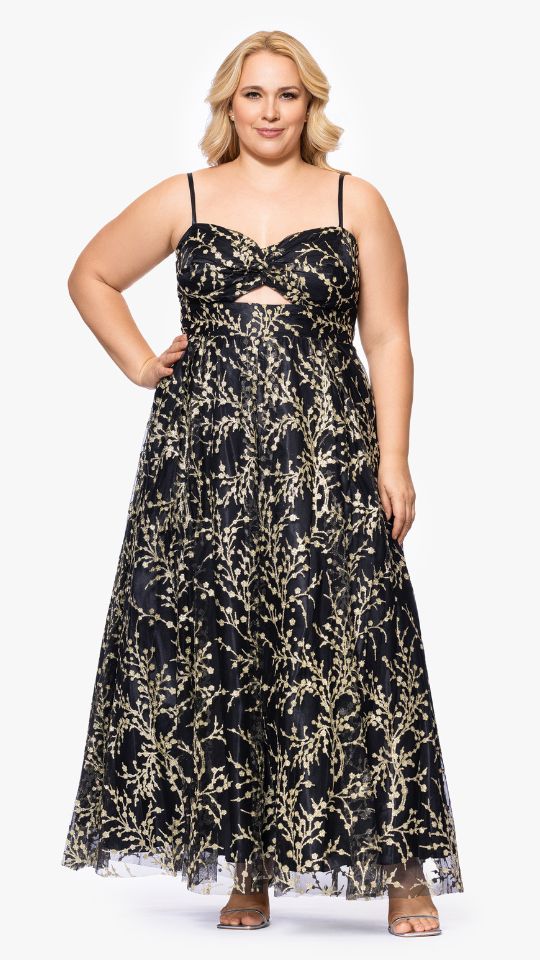 Blondie Nites Plus "Tina" Long Twisted Caviar Glitter Gown