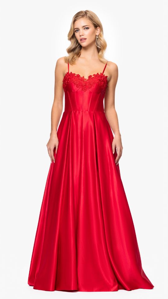 "Hope" Long Spaghetti Strap Corset Applique Gown
