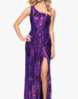 "Terri" Long Placement Sequin One Shoulder Dress