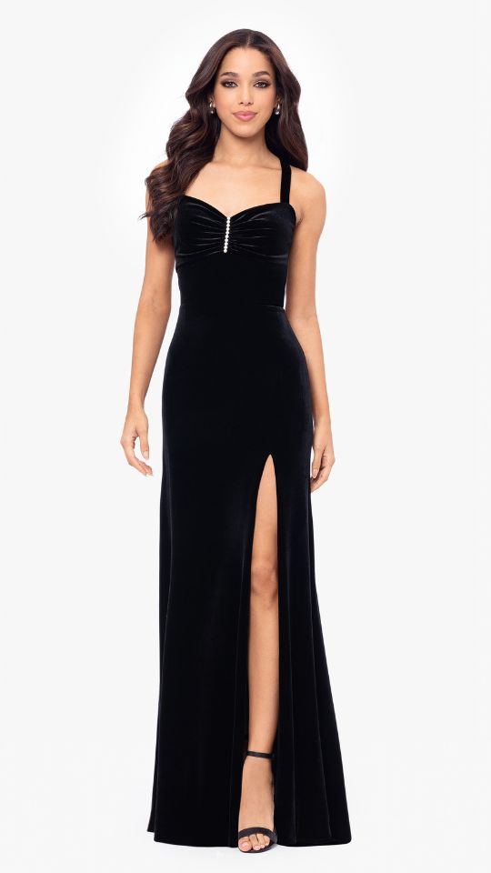 "Astor" Embellished Velvet Floor Length Dress