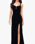 "Astor" Embellished Velvet Floor Length Dress
