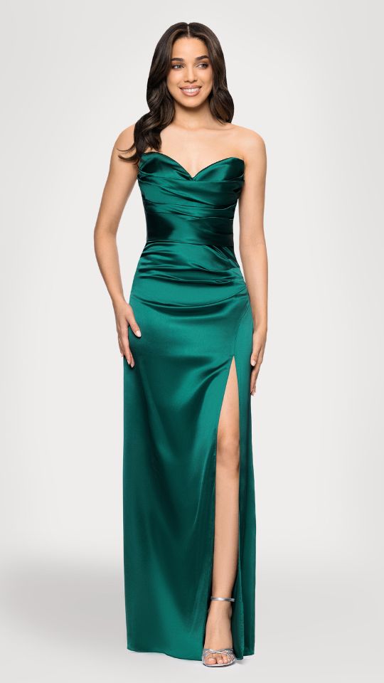 "Vicky" Long Strapless Satin Dress