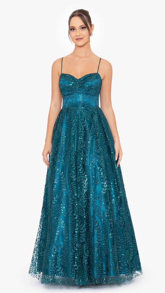 "Stella" Glitter Pinch Tie Back Ballgown
