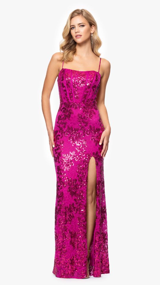 "Annie" Long Sequin Lace Corset Dress