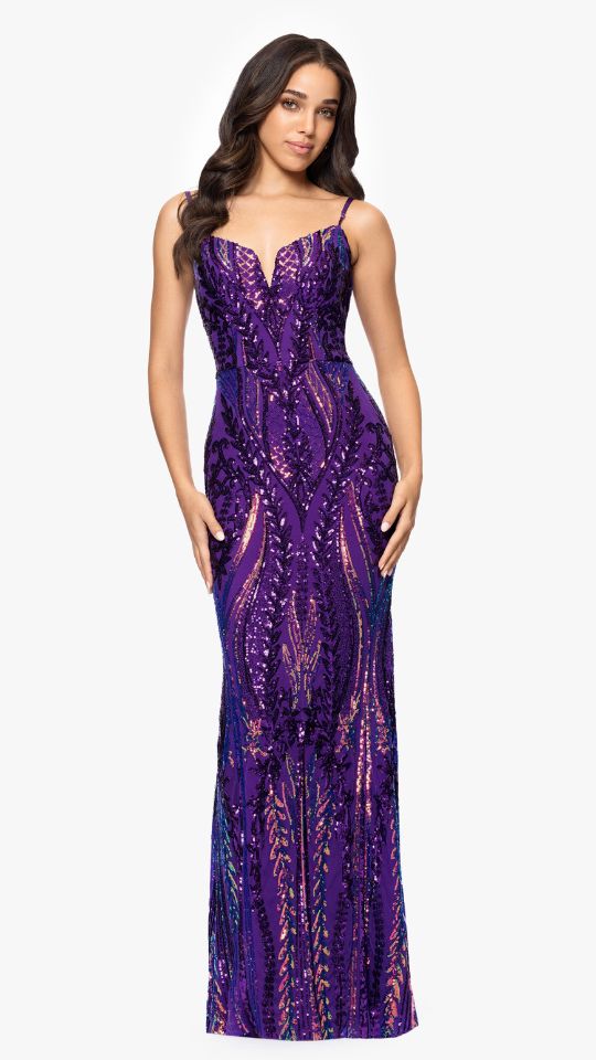 "Christine" Spaghetti Strap Floor Length Sequin Dress