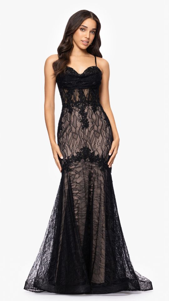 "Marina" Lace Applique Floor Length Dress