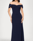 "Taylor" Scuba Crepe Off the Shoulder Satin Sleeves Floor Length Dress