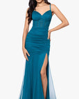 "Alexie" Long Mesh Corset Rouched Mermaid Dress