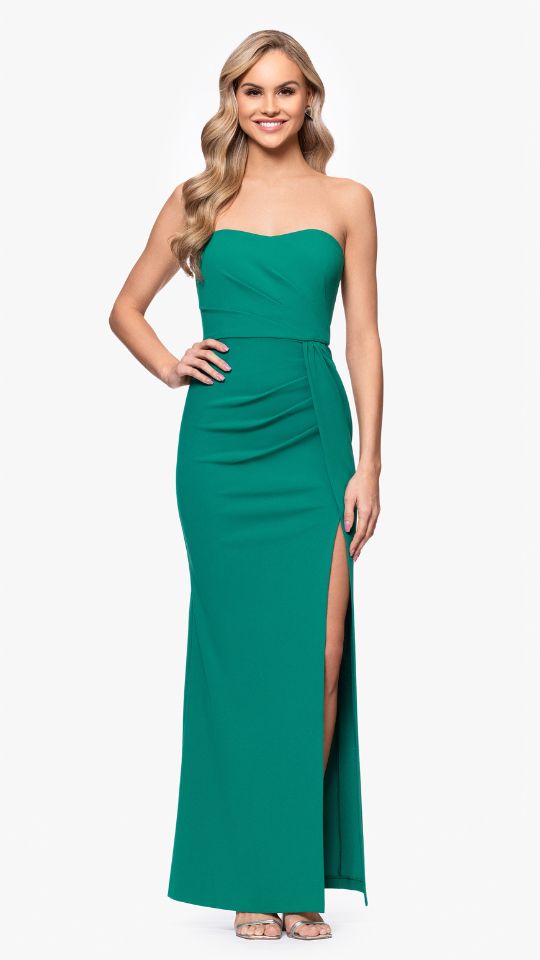 "Reese" Long Scuba Strapless Ruched Dress