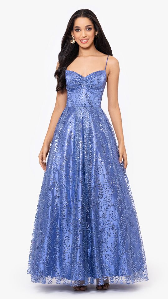 "Stella" Glitter Pinch Tie Back Ballgown