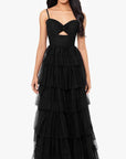 "Tyler" Long Mesh Tiered Spaghetti Strap Gown