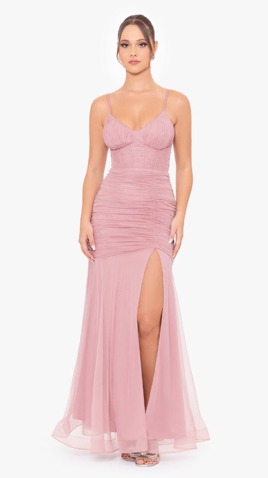 "Alexie" Long Mesh Corset Rouched Mermaid Dress