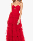 "Tyler" Long Mesh Tiered Spaghetti Strap Gown