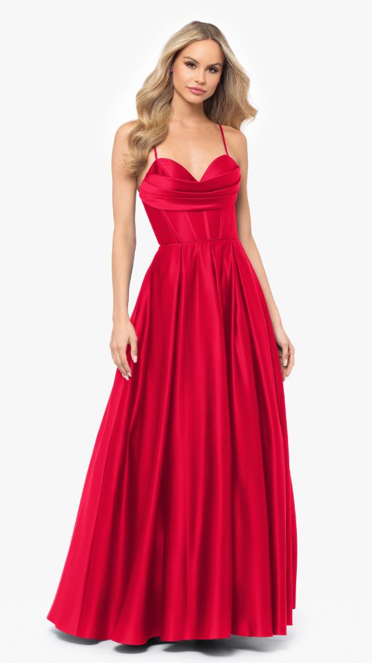 "Liza" Lamour Satin Draped Corset Tieback Gown