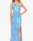 "Terri" Long Placement Sequin One Shoulder Dress