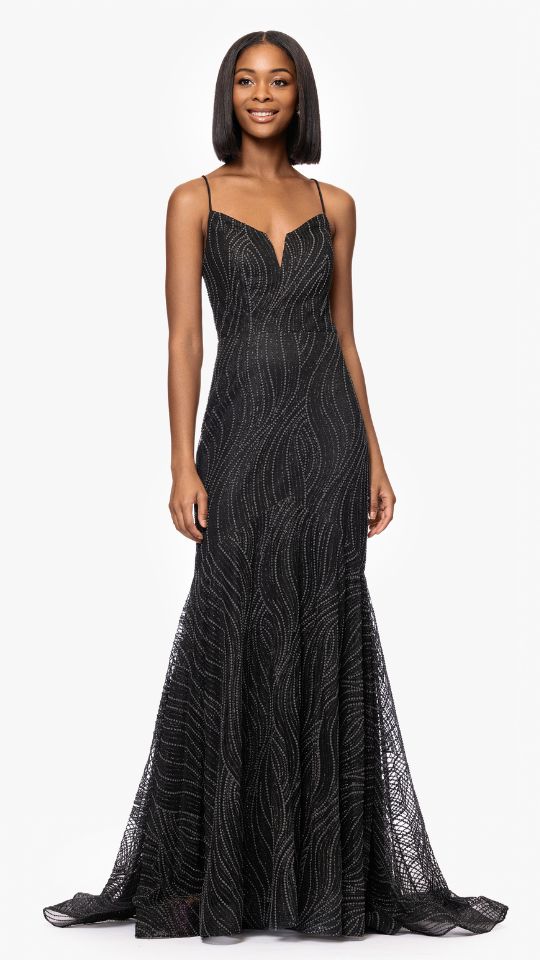 "Ashlyn" Puff Glitter Floor Length Trumpet Dress