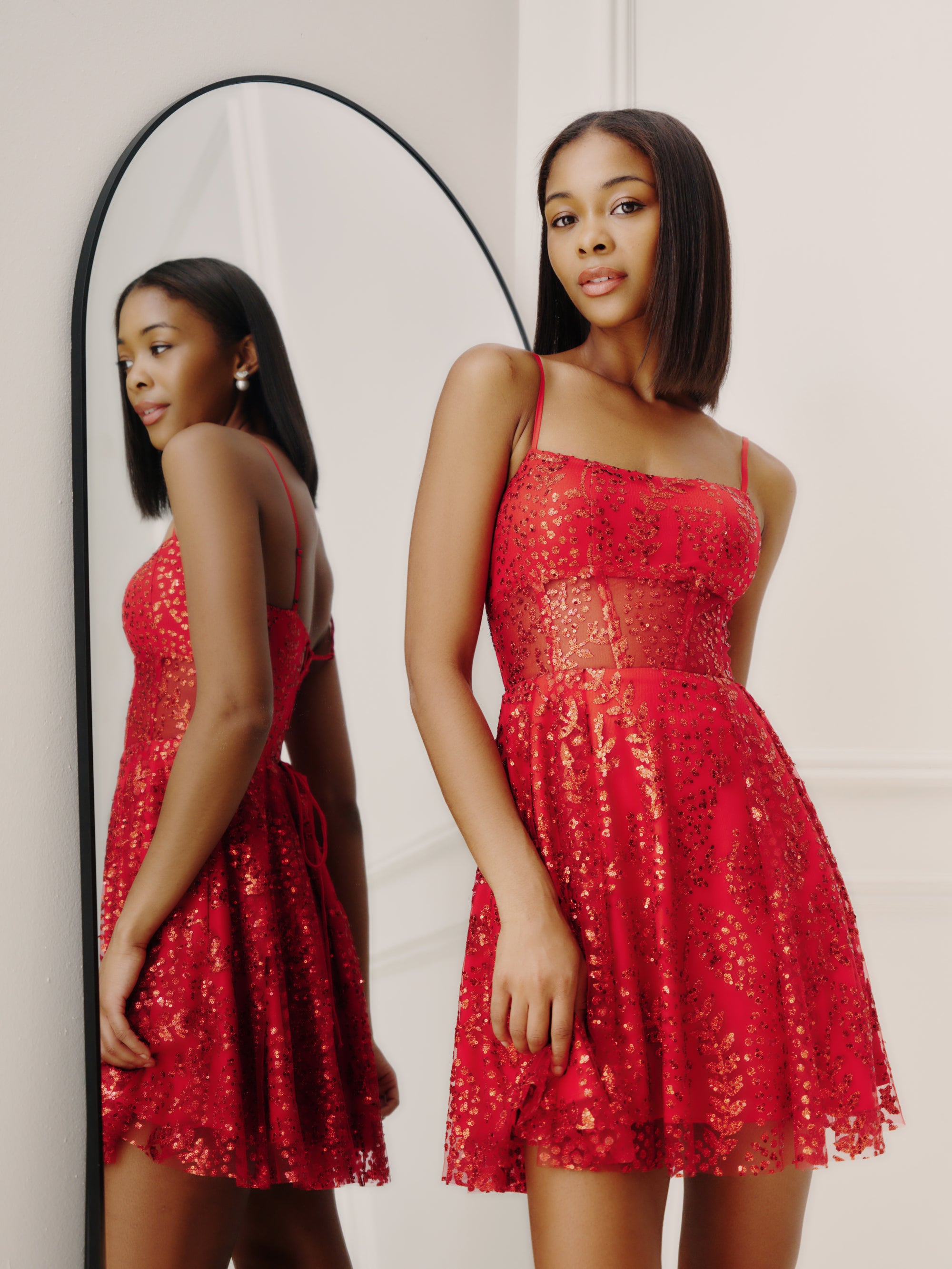 "Catherine" Short Glitter Illusion Party Dress
