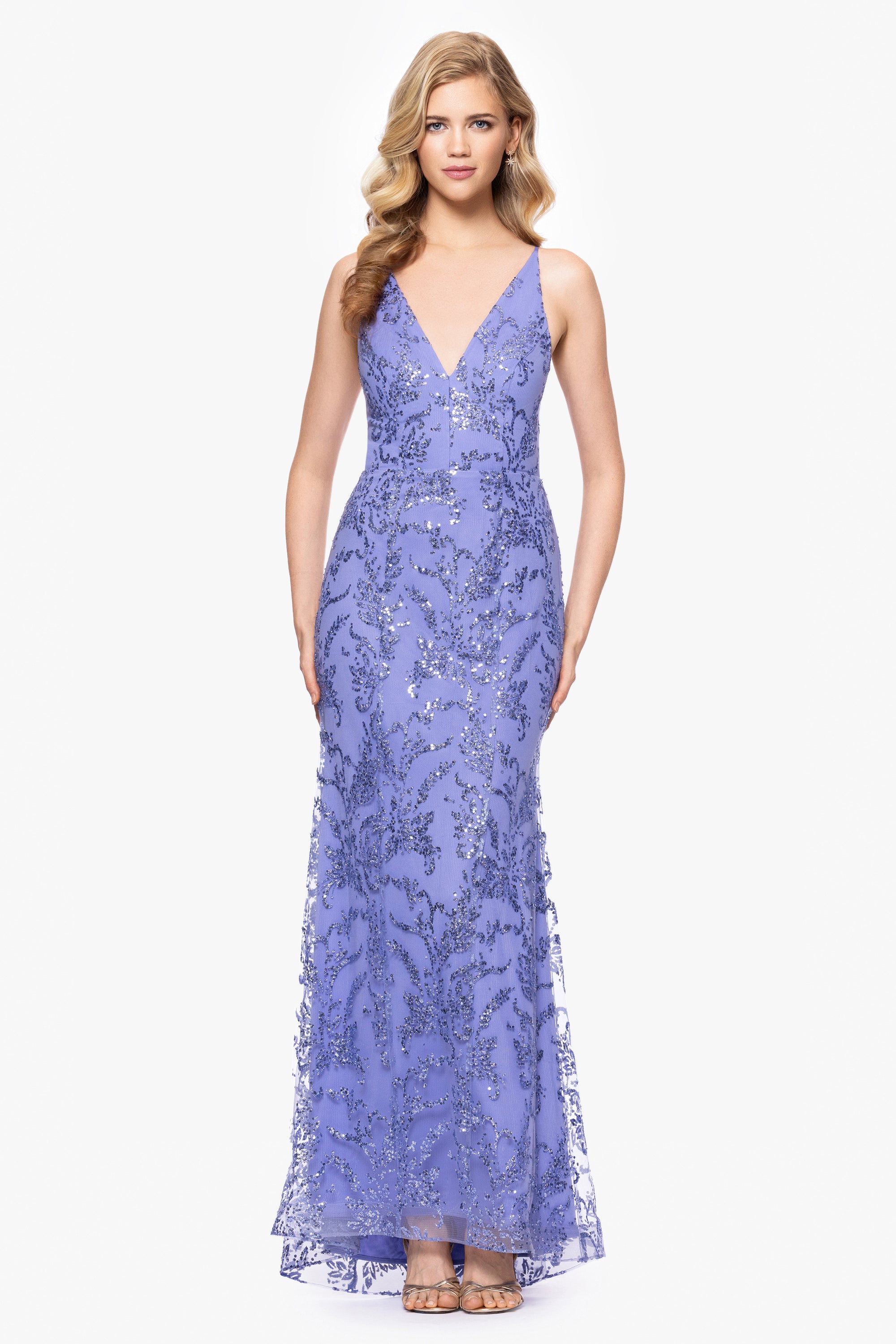 "Kayla" Glitter mesh V-Neck Tieback Dress
