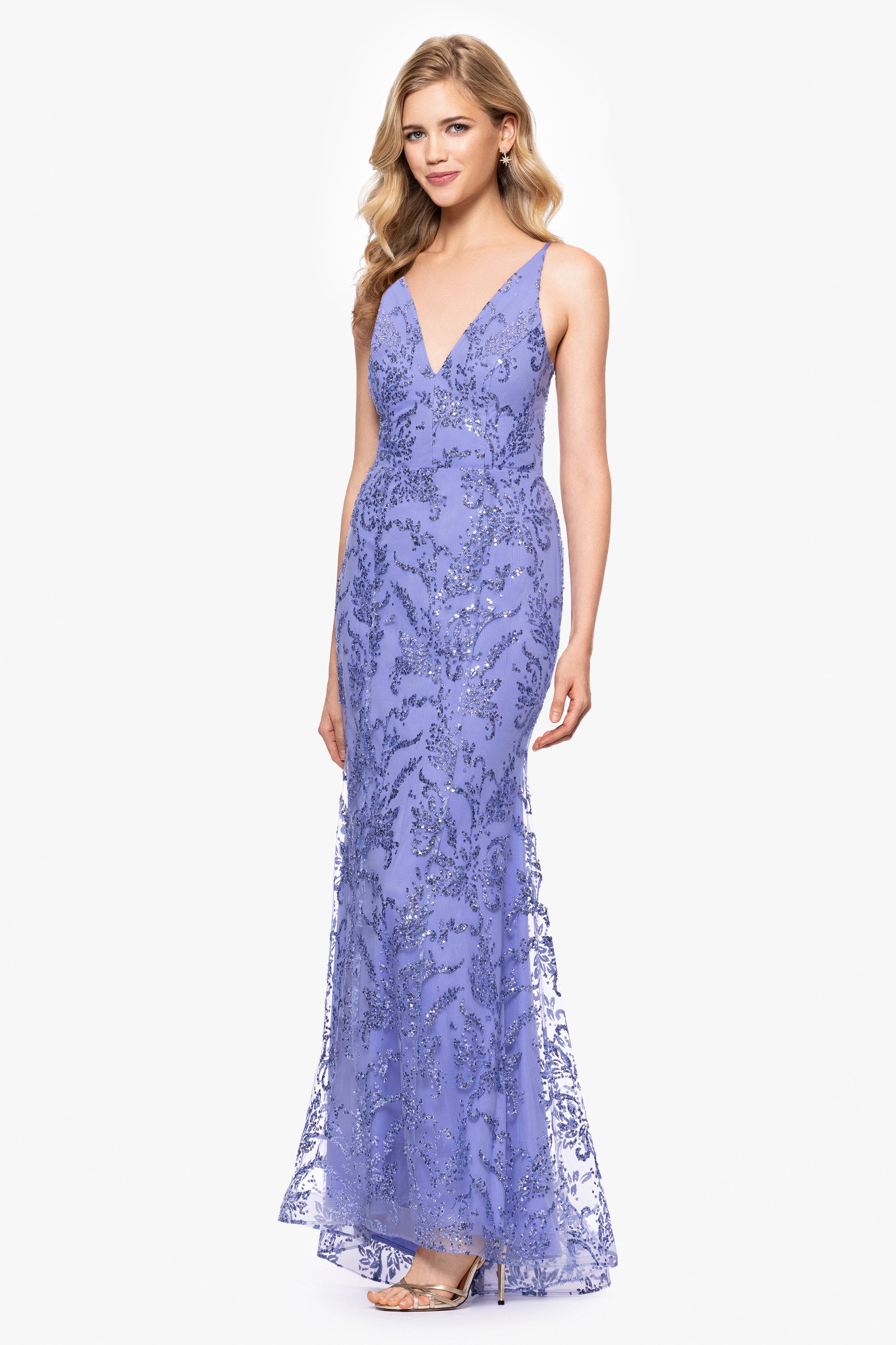"Kayla" Glitter mesh V-Neck Tieback Dress